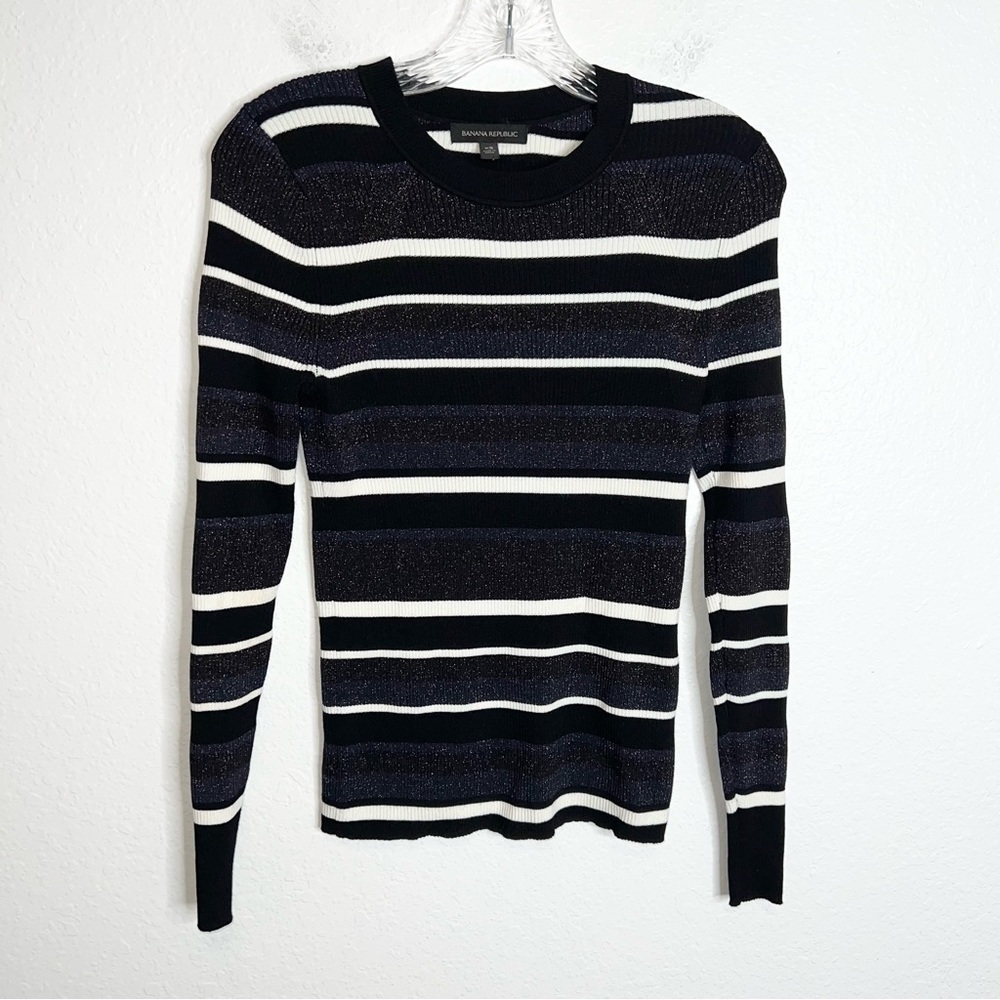 Banana Republic Sweater Women XS Top Blue Pink Shimmer Stripe Long Sleeve Y